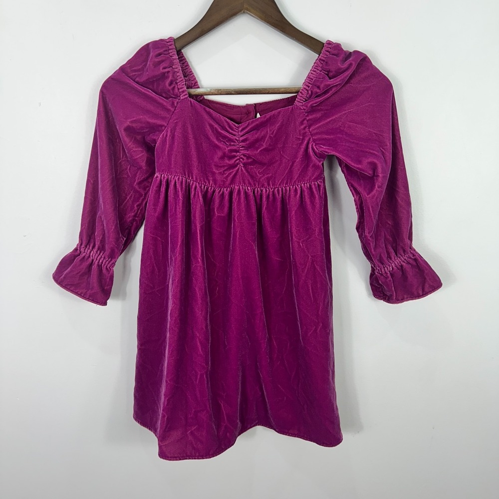 anie and Jack‎ Velvet Dress Girls 6 Purple Puff Sleeve Square Neck Holiday Retro